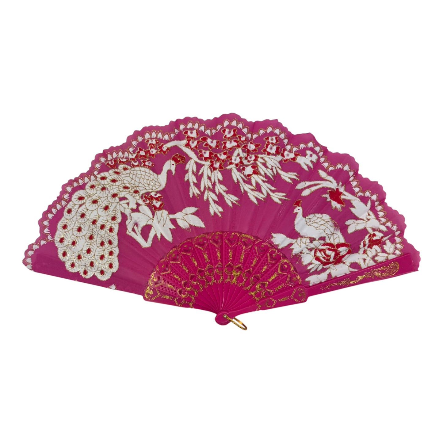 Peacock Floral Gold Glitter Hand Held Folding Fan FN9471. (12PC)