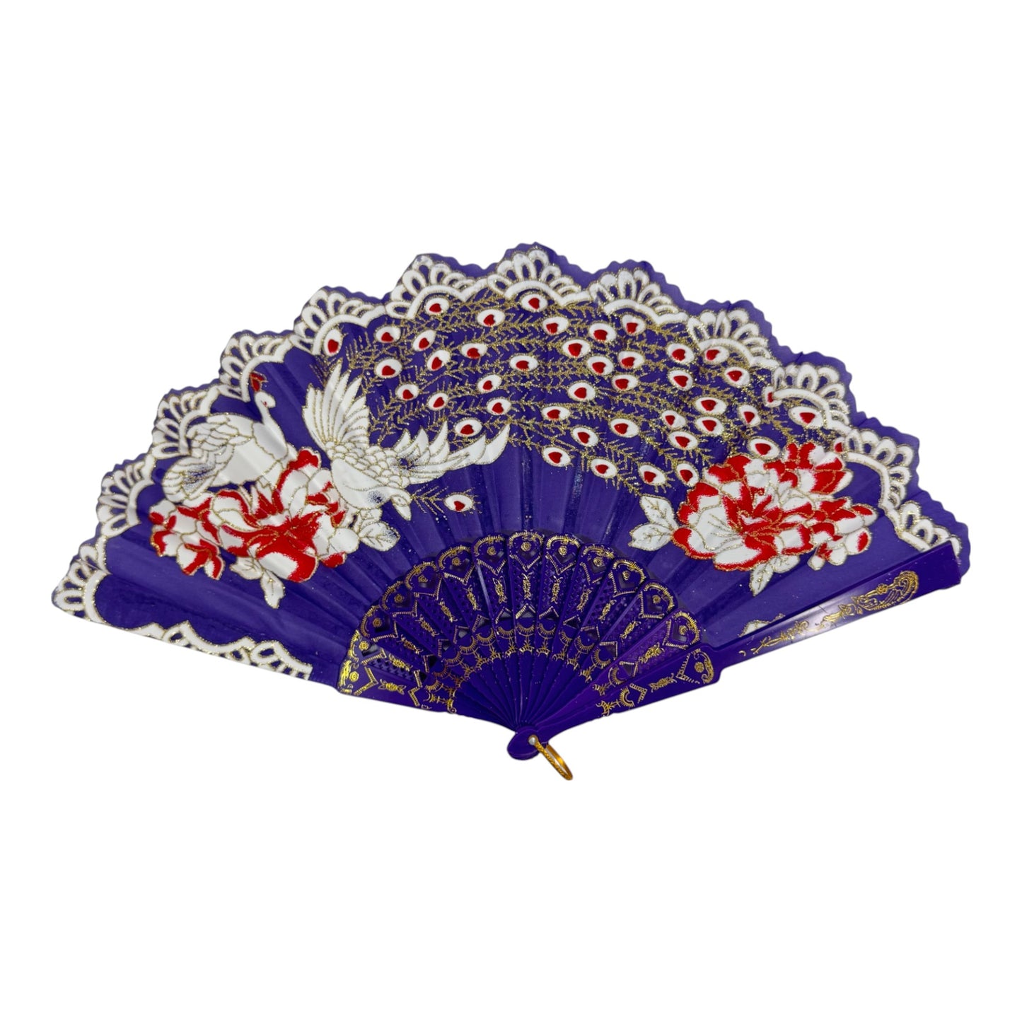 Peacock Floral Gold Glitter Hand Held Folding Fan FN9471. (12PC)