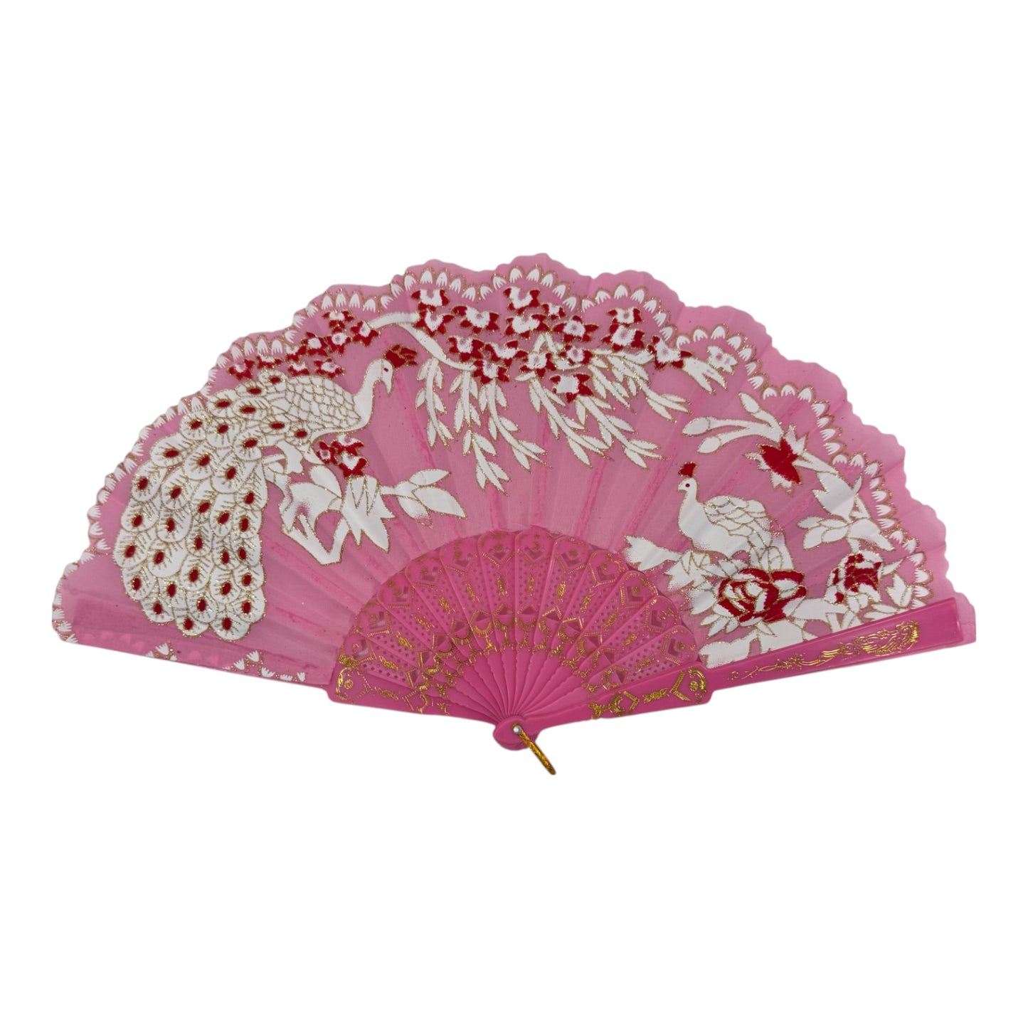 Peacock Floral Gold Glitter Hand Held Folding Fan FN9471. (12PC)