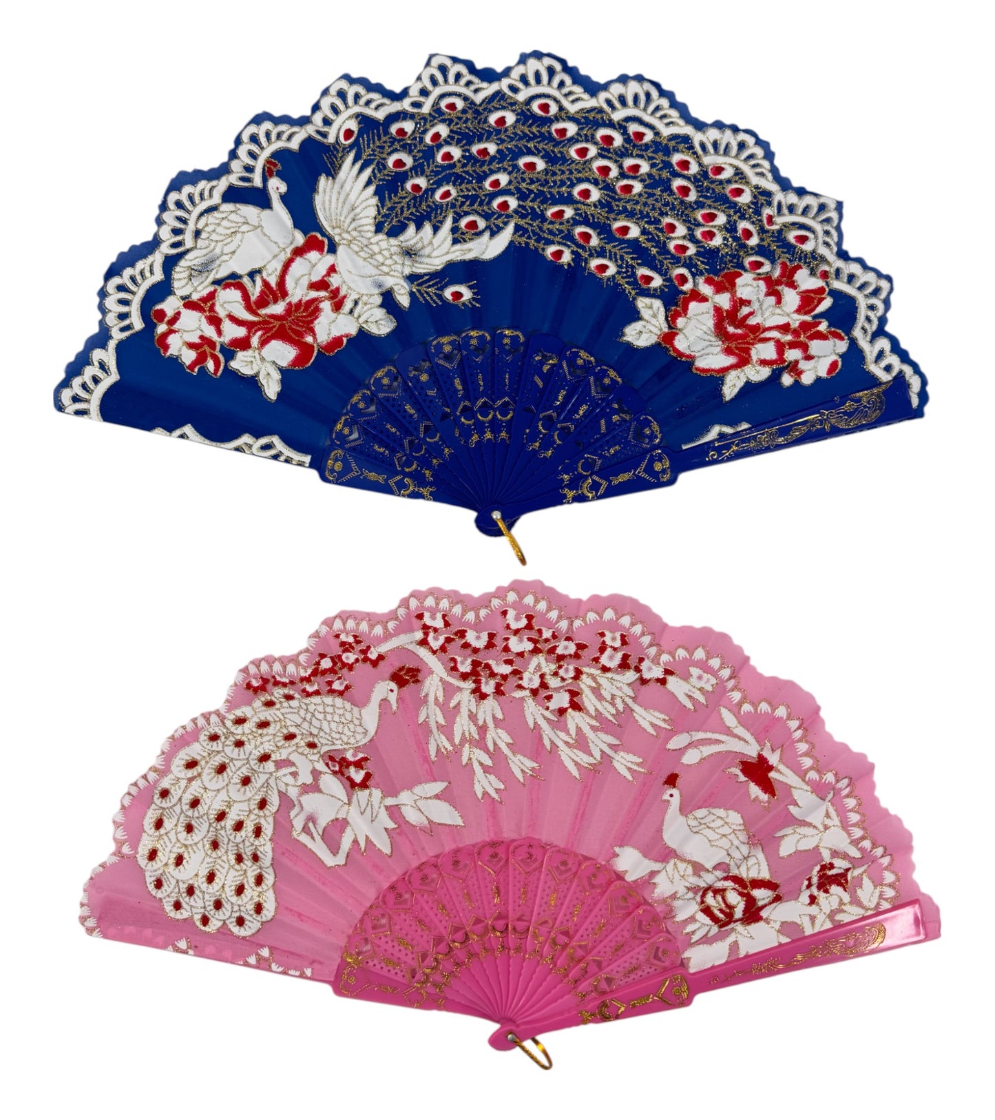 Peacock Floral Gold Glitter Hand Held Folding Fan FN9471. (12PC)