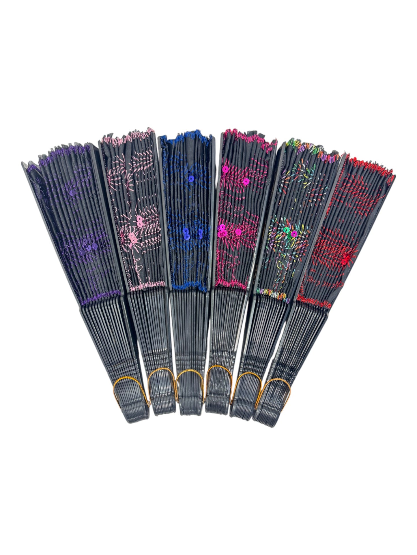 Black Floral Sequin Hand Held Folding Fan FN7387 (12PC)