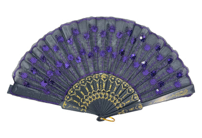 Black Floral Sequin Hand Held Folding Fan FN7387 (12PC)