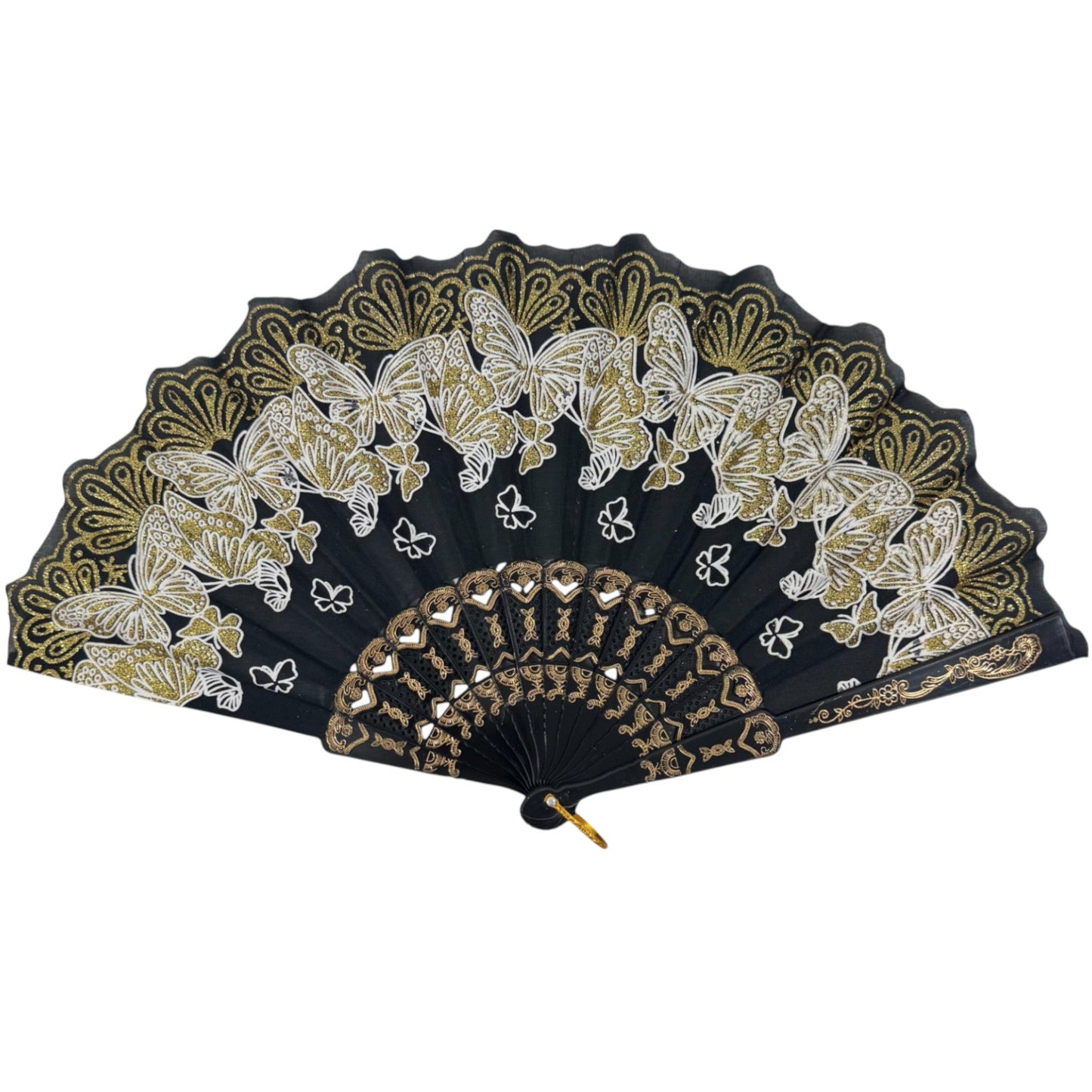Butterfly Glitter Hand Held Folding Fan FN0389. (12PC)