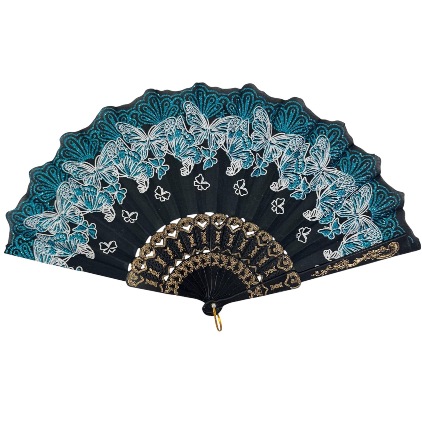 Butterfly Glitter Hand Held Folding Fan FN0389. (12PC)