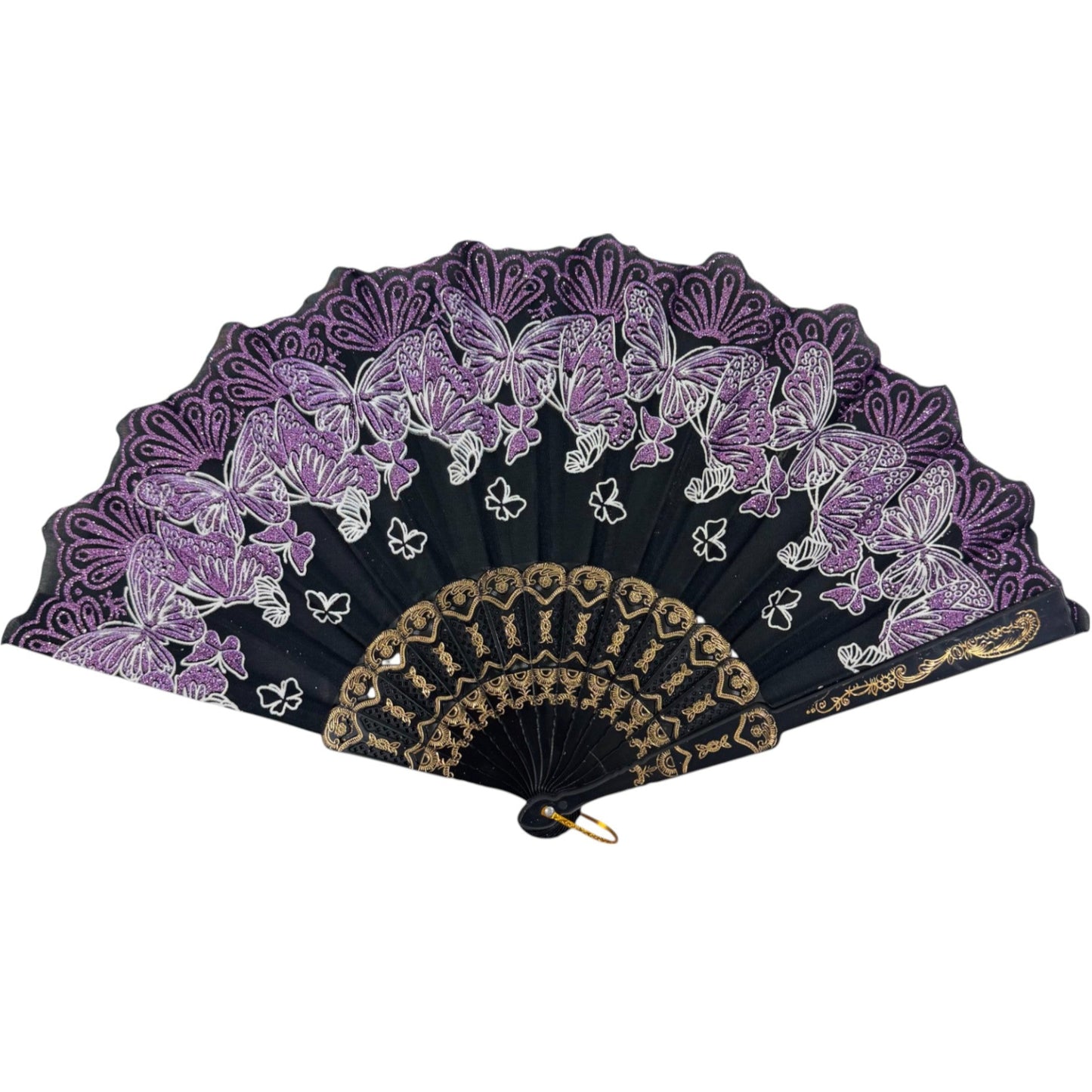 Butterfly Glitter Hand Held Folding Fan FN0389. (12PC)