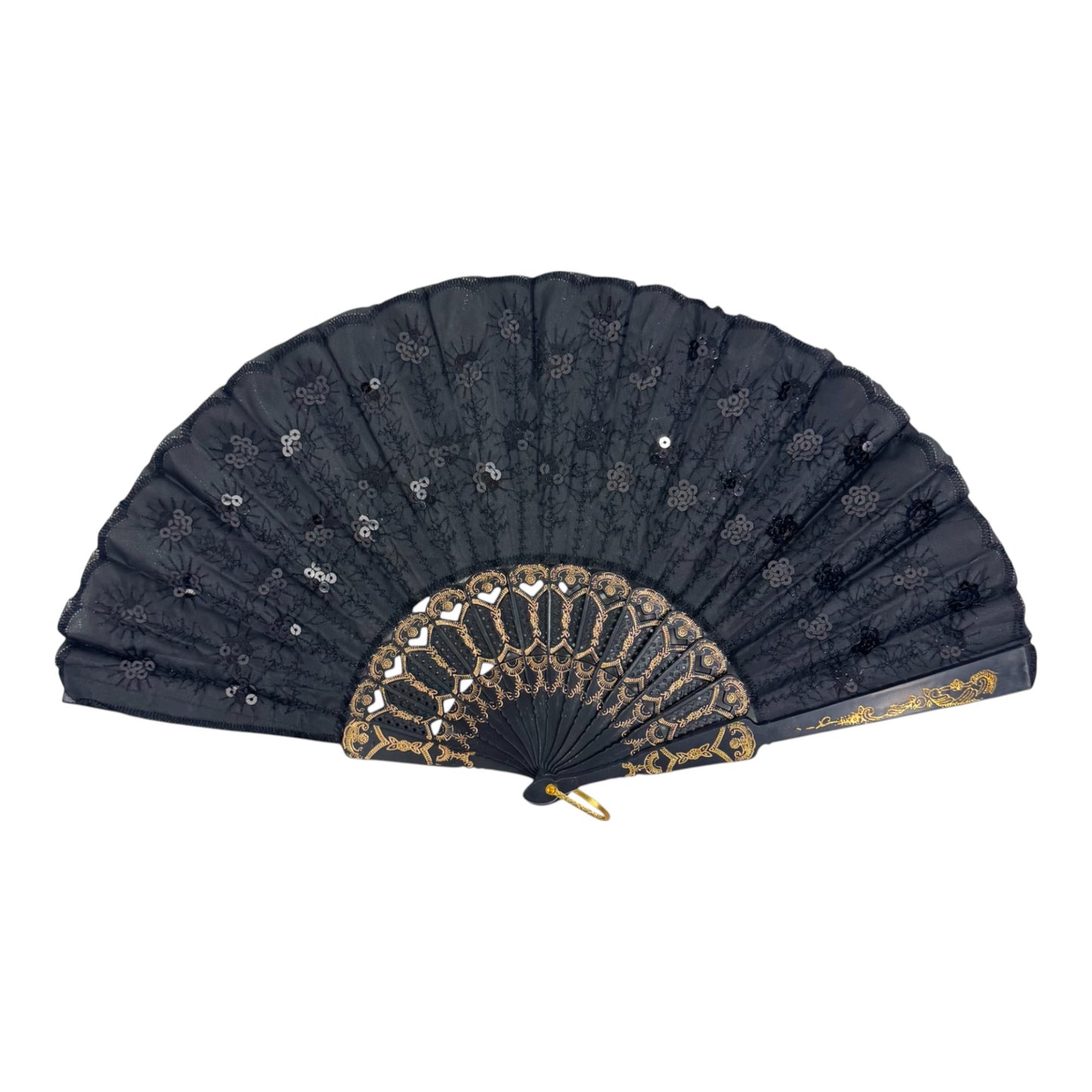 Black Sequin Hand Held Folding Fan FN8501.(12PC)