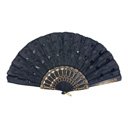 Black Sequin Hand Held Folding Fan FN8501.(12PC)