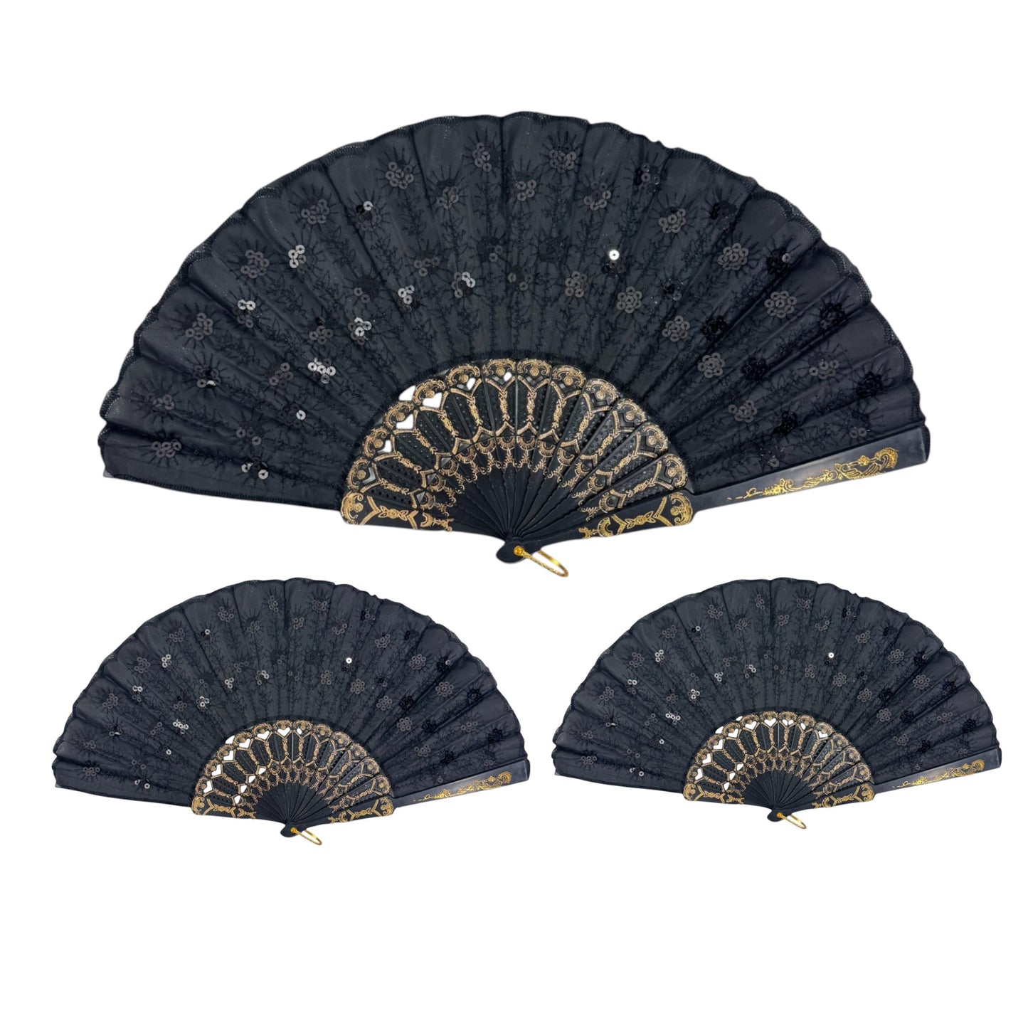 Black Sequin Hand Held Folding Fan FN8501.(12PC)