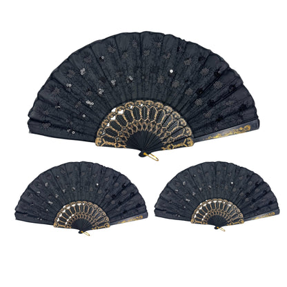 Black Sequin Hand Held Folding Fan FN8501.(12PC)