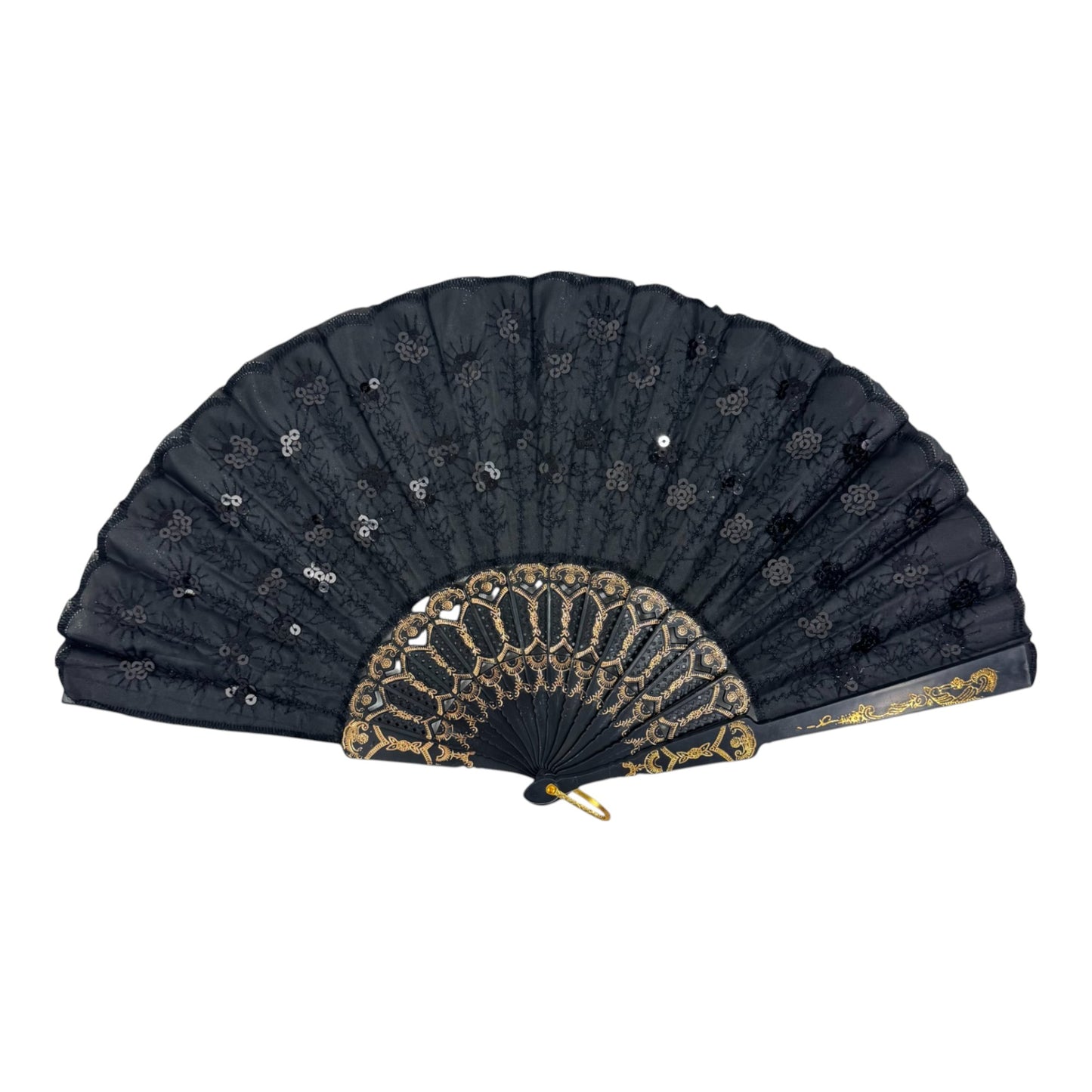 Black Sequin Hand Held Folding Fan FN8501.(12PC)