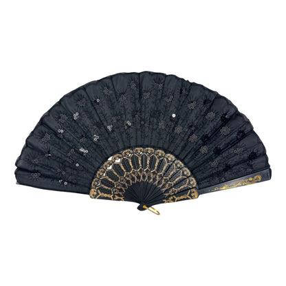 Black Sequin Hand Held Folding Fan FN8501.(12PC)