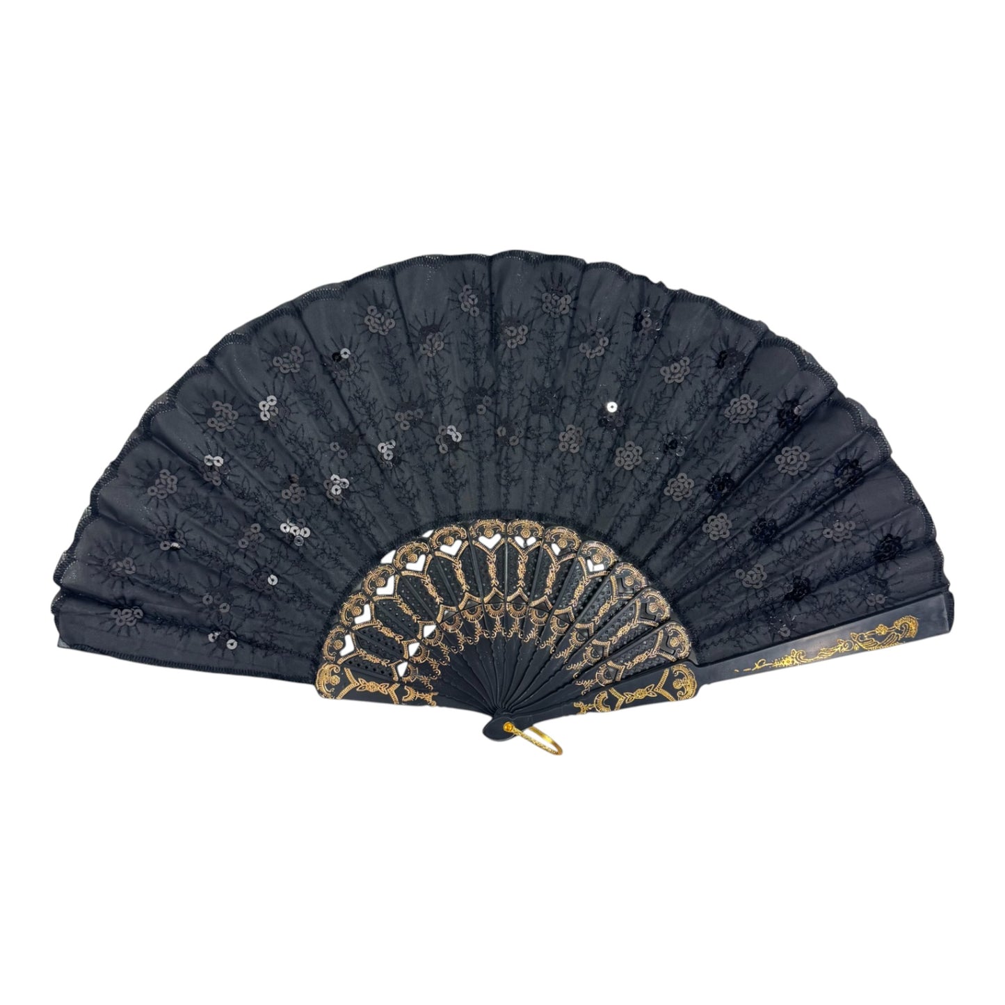 Black Sequin Hand Held Folding Fan FN8501.(12PC)