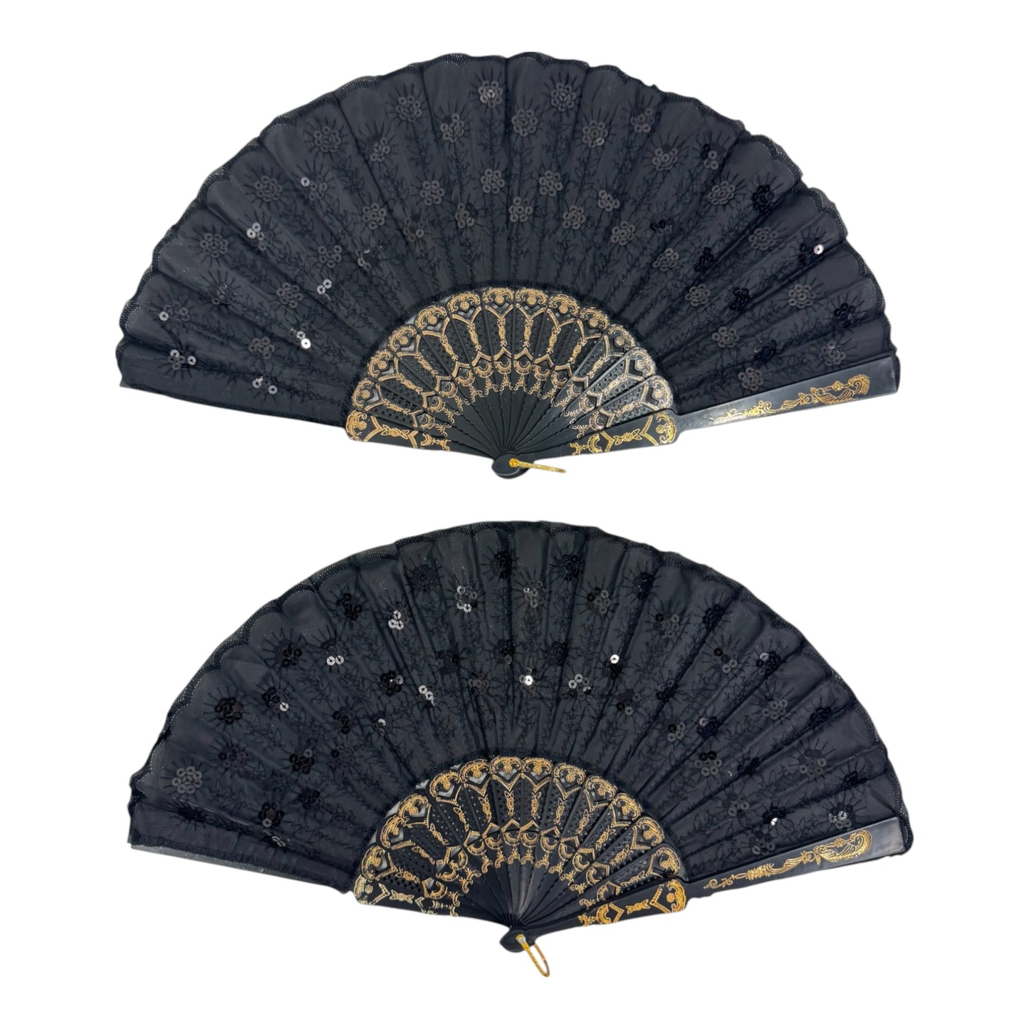 Black Sequin Hand Held Folding Fan FN8501.(12PC)