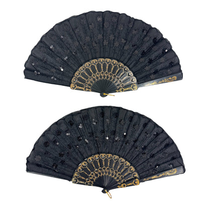 Black Sequin Hand Held Folding Fan FN8501.(12PC)