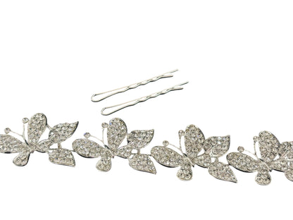 Crystal Small Butterfly Thin Tiara Hair Comb Pin JC633 (1PC)