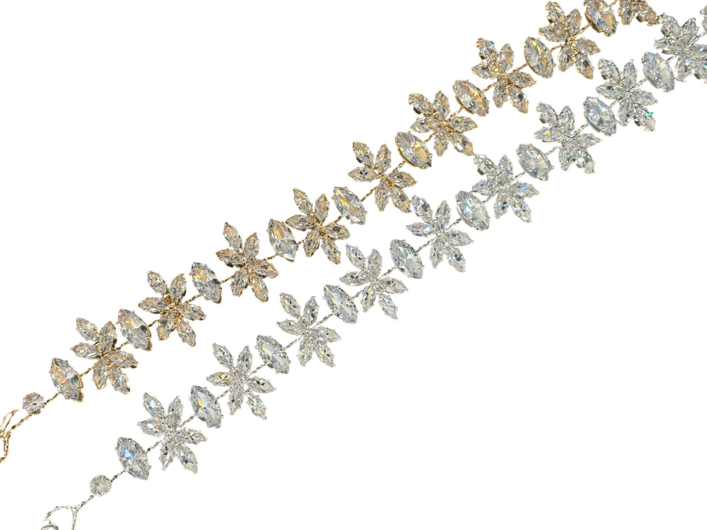 Crystal Blossom Branch Leaves Thin Tiara Hair Pin JC641 (1PC)