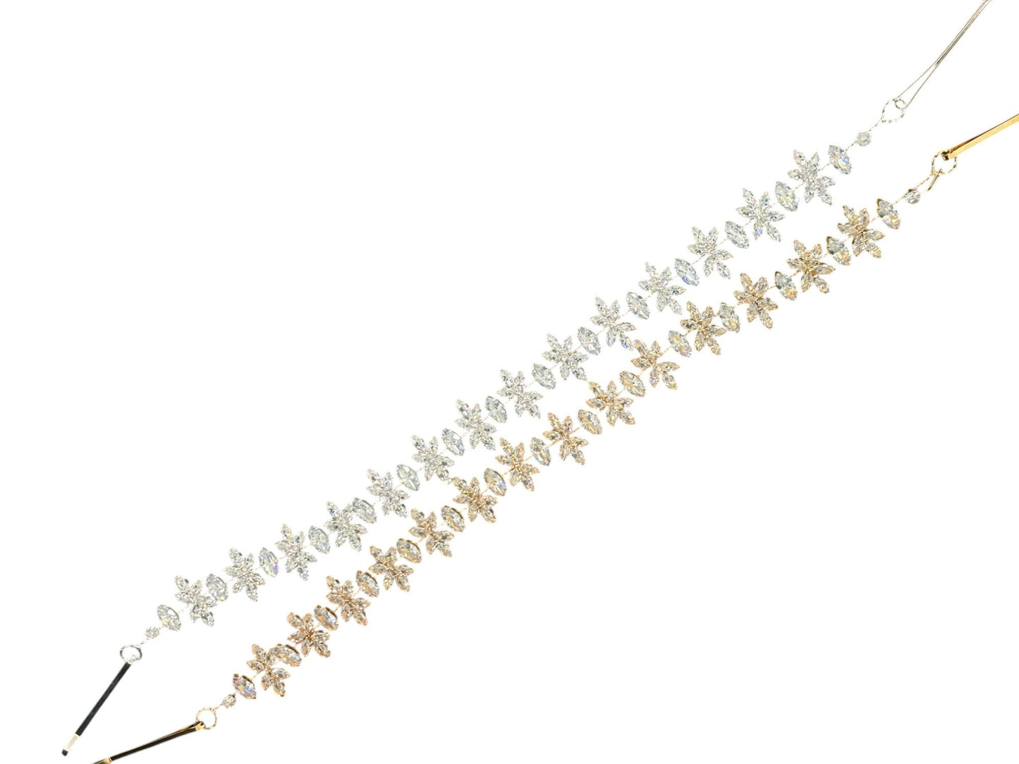 Crystal Blossom Branch Leaves Thin Tiara Hair Pin JC641 (1PC)