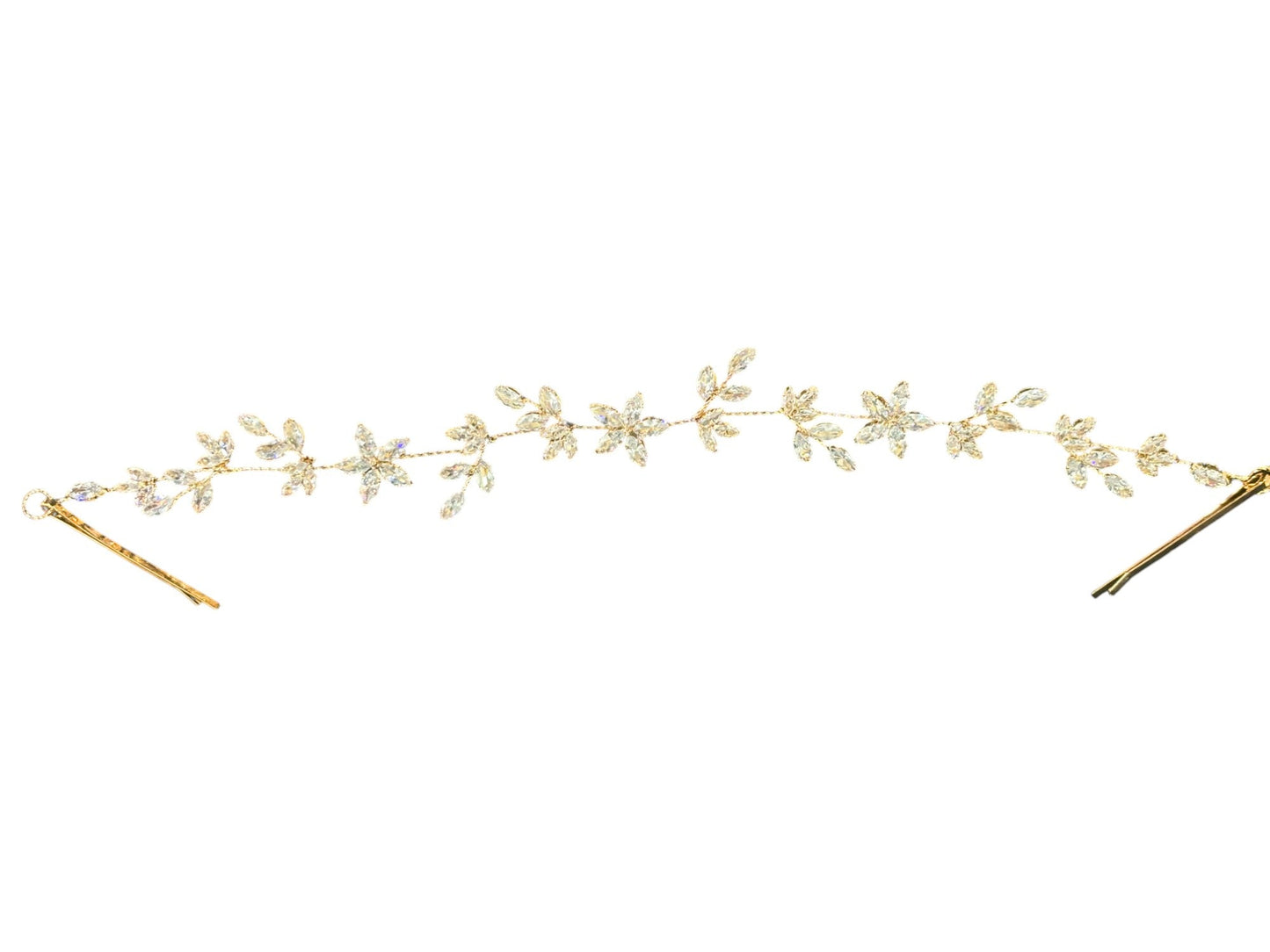 Crystal Blossom Branch Leaves Thin Tiara Hair Pin JC642 (1PC)