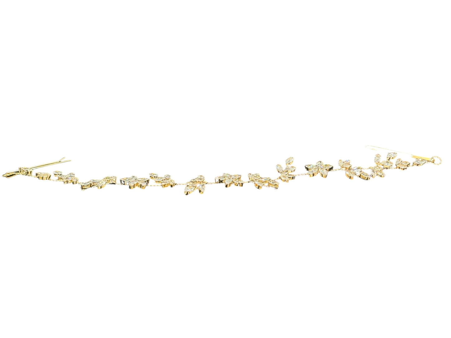 Crystal Blossom Branch Leaves Thin Tiara Hair Pin JC642 (1PC)