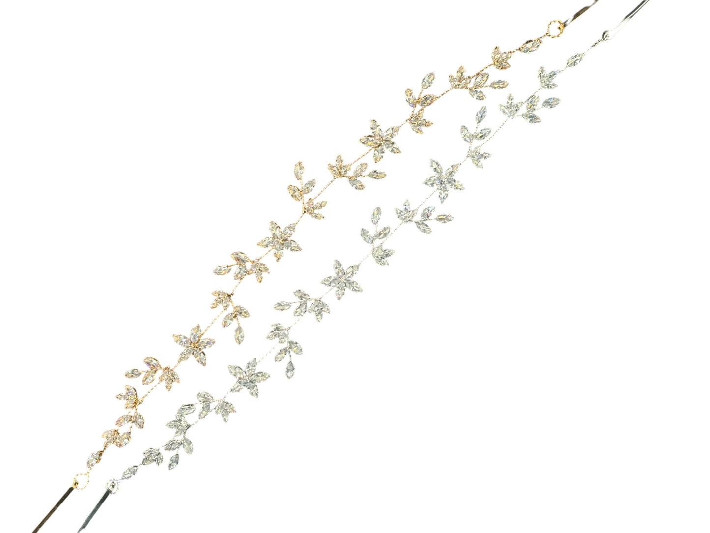 Crystal Blossom Branch Leaves Thin Tiara Hair Pin JC642 (1PC)
