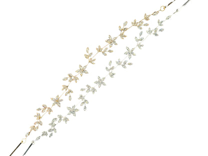 Crystal Blossom Branch Leaves Thin Tiara Hair Pin JC642 (1PC)