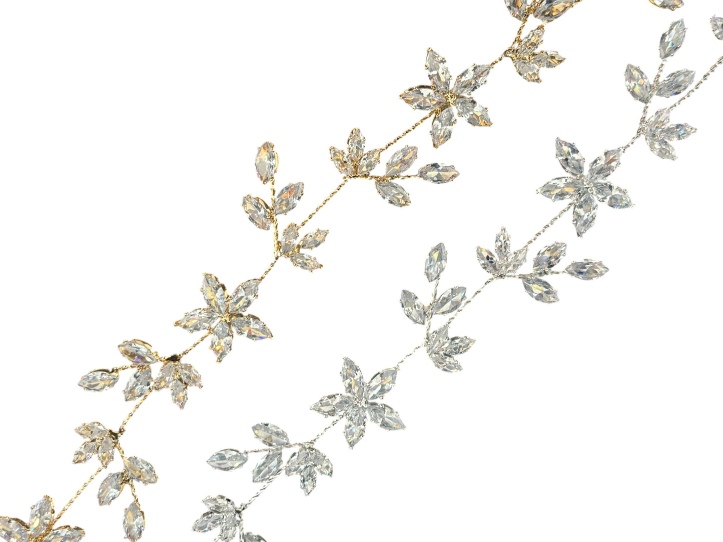 Crystal Blossom Branch Leaves Thin Tiara Hair Pin JC642 (1PC)