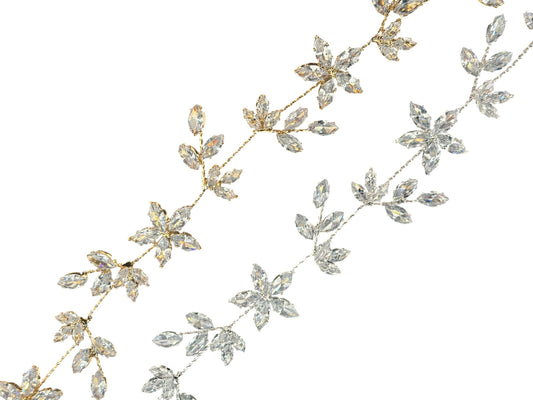 CRYSTAL BLOSSOM BRANCH LEAVES THIN TIARA HAIR PIN JC642 (6PC)