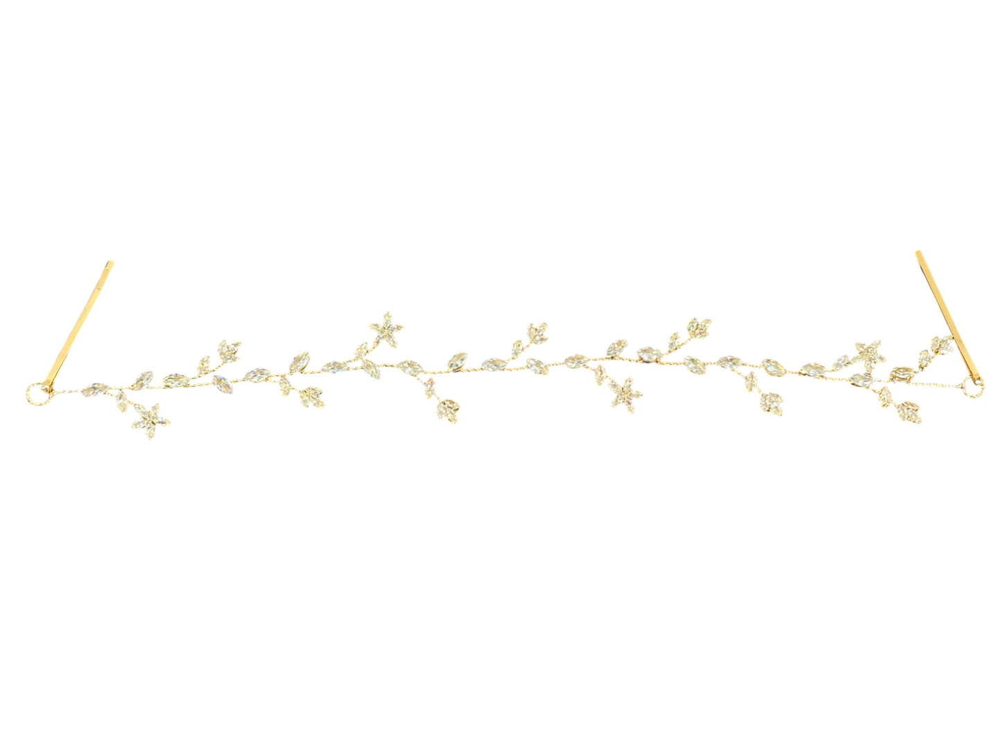 Crystal Blossom Branch Leaves Thin Tiara Hair Pin JC643 (1PC)