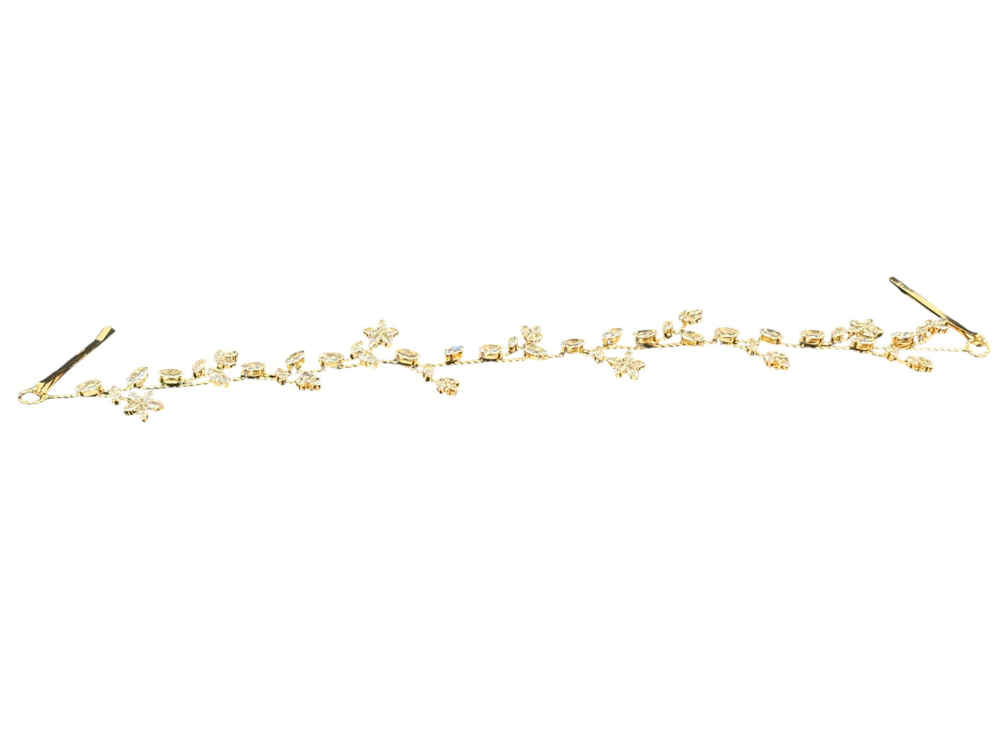 Crystal Blossom Branch Leaves Thin Tiara Hair Pin JC643 (1PC)