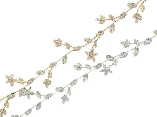 CRYSTAL BLOSSOM BRANCH LEAVES THIN TIARA HAIR PIN JC643 (6PC)