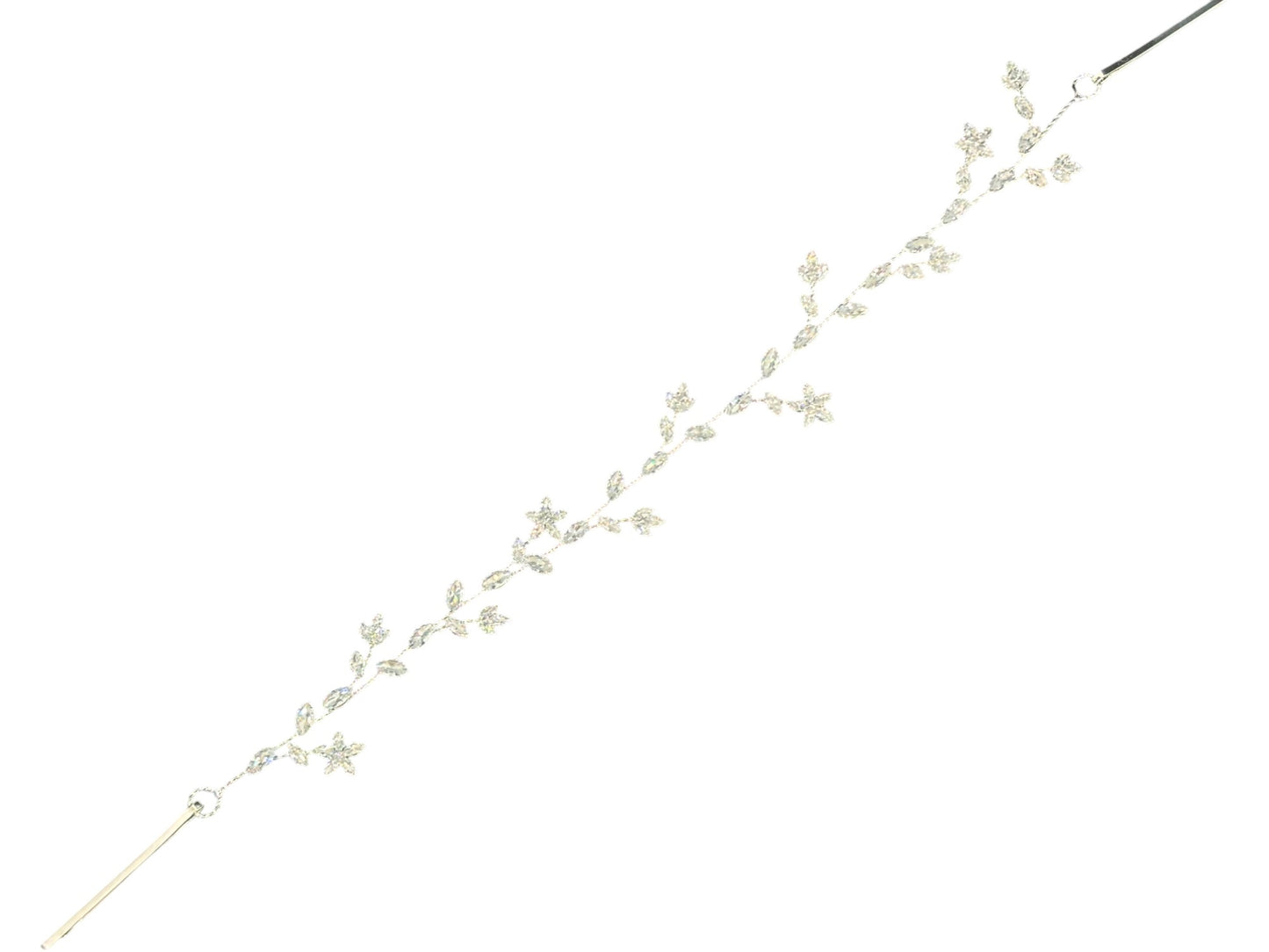 Crystal Blossom Branch Leaves Thin Tiara Hair Pin JC643 (1PC)