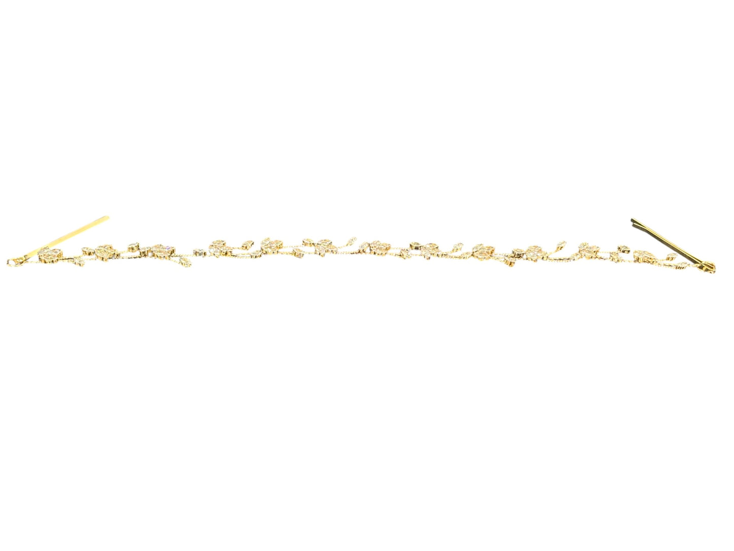 Crystal Blossom Branch Leaves Thin Tiara Hair Pin JC644 (1PC)