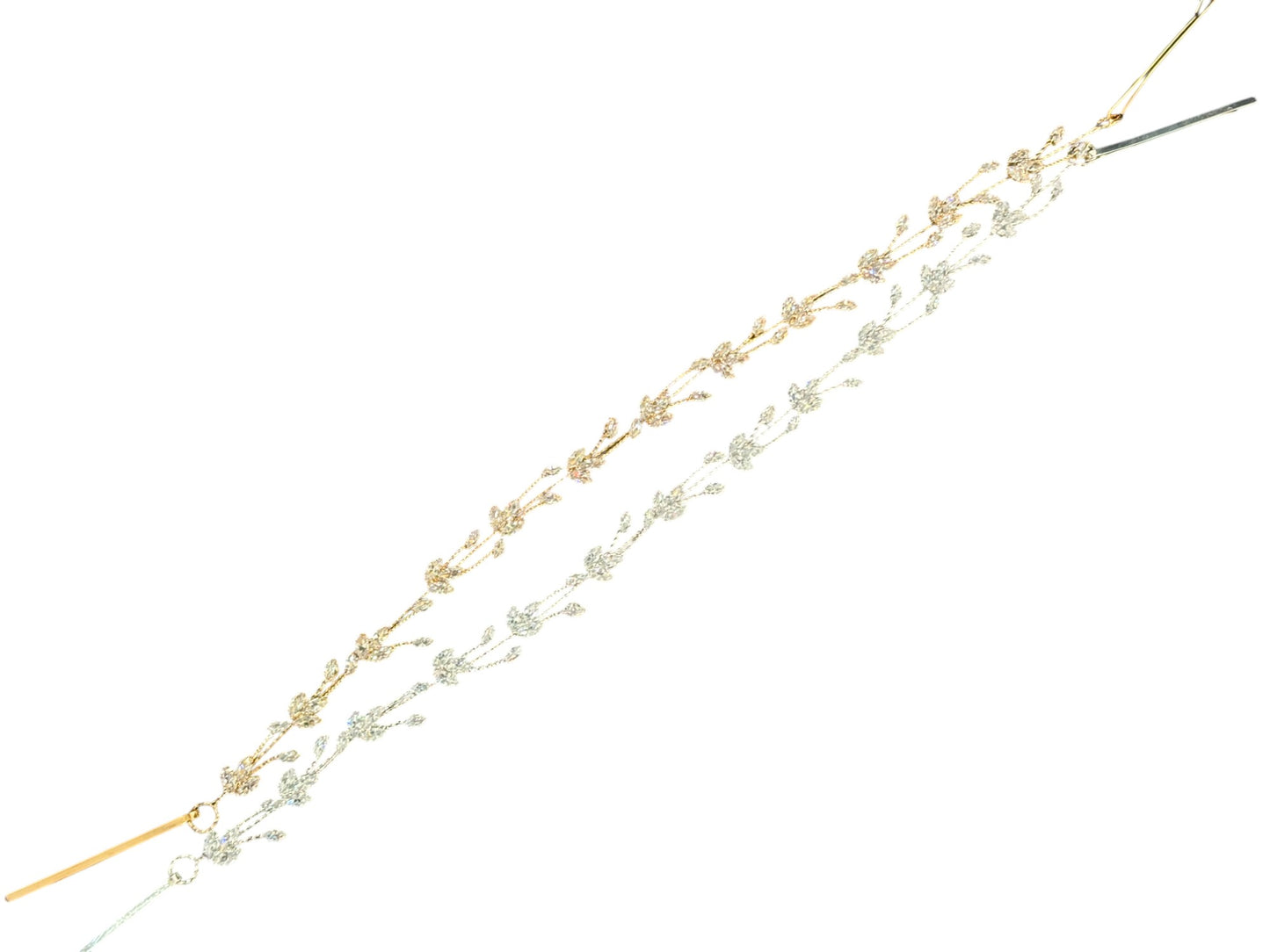 Crystal Blossom Branch Leaves Thin Tiara Hair Pin JC644 (1PC)