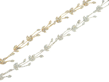 Crystal Blossom Branch Leaves Thin Tiara Hair Pin JC644 (1PC)