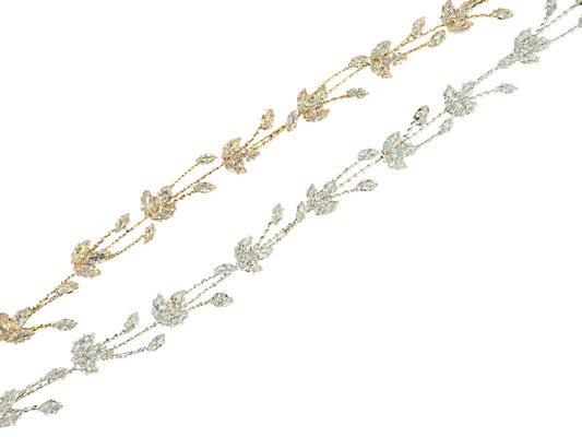 CRYSTAL BLOSSOM BRANCH LEAVES THIN TIARA HAIR PIN JC644 (6PC)