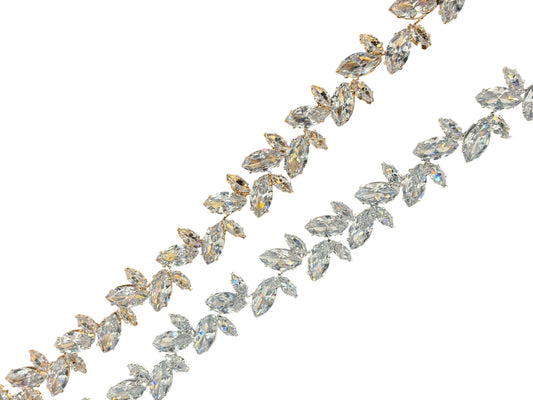 CRYSTAL BLOSSOM BRANCH LEAVES THIN TIARA HAIR PIN JC645 (6PC)