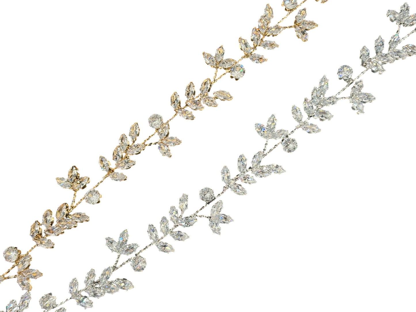 Crystal Blossom Branch Leaves Thin Tiara Hair Pin JC646 (1PC)