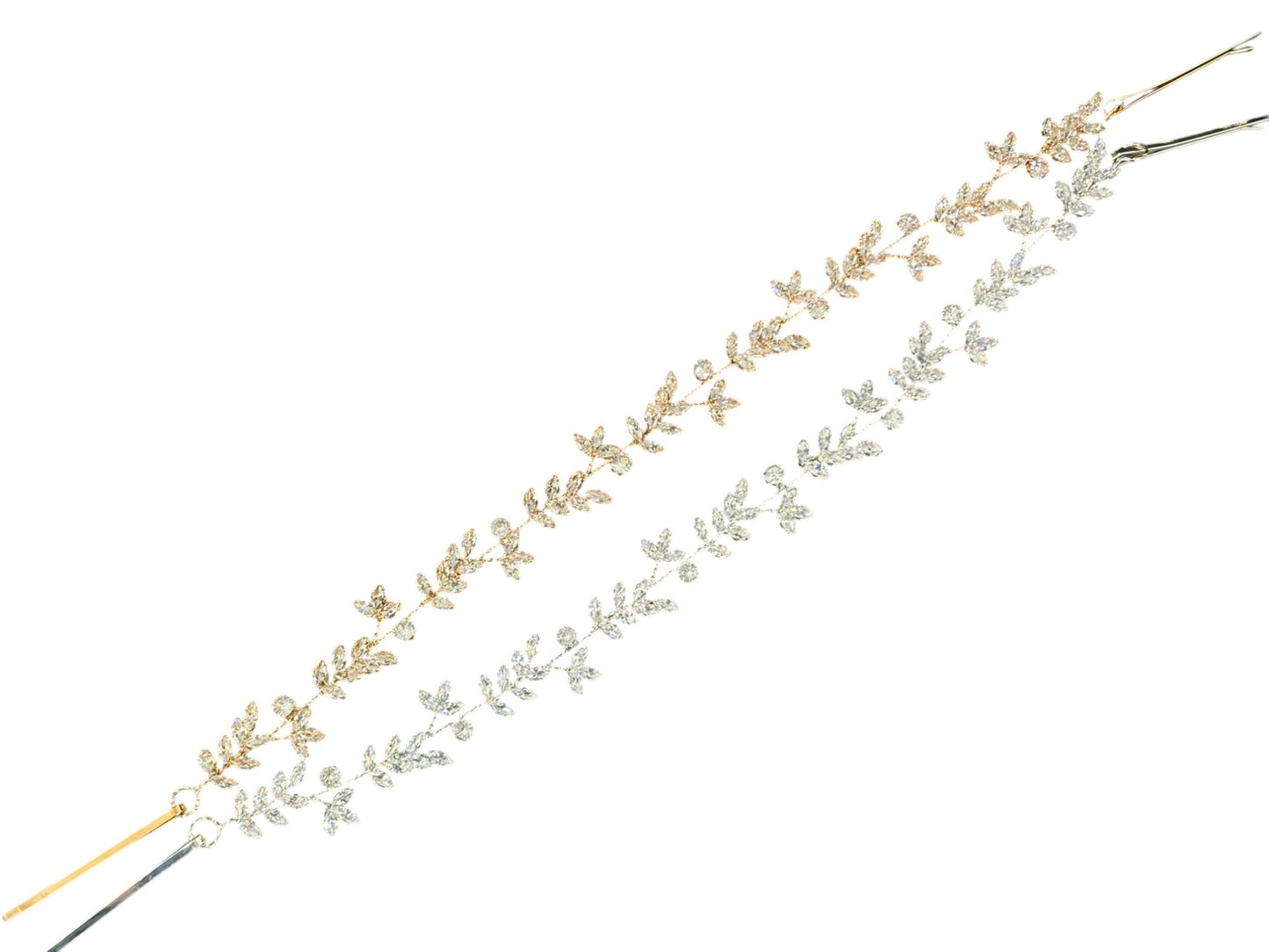 Crystal Blossom Branch Leaves Thin Tiara Hair Pin JC646 (1PC)