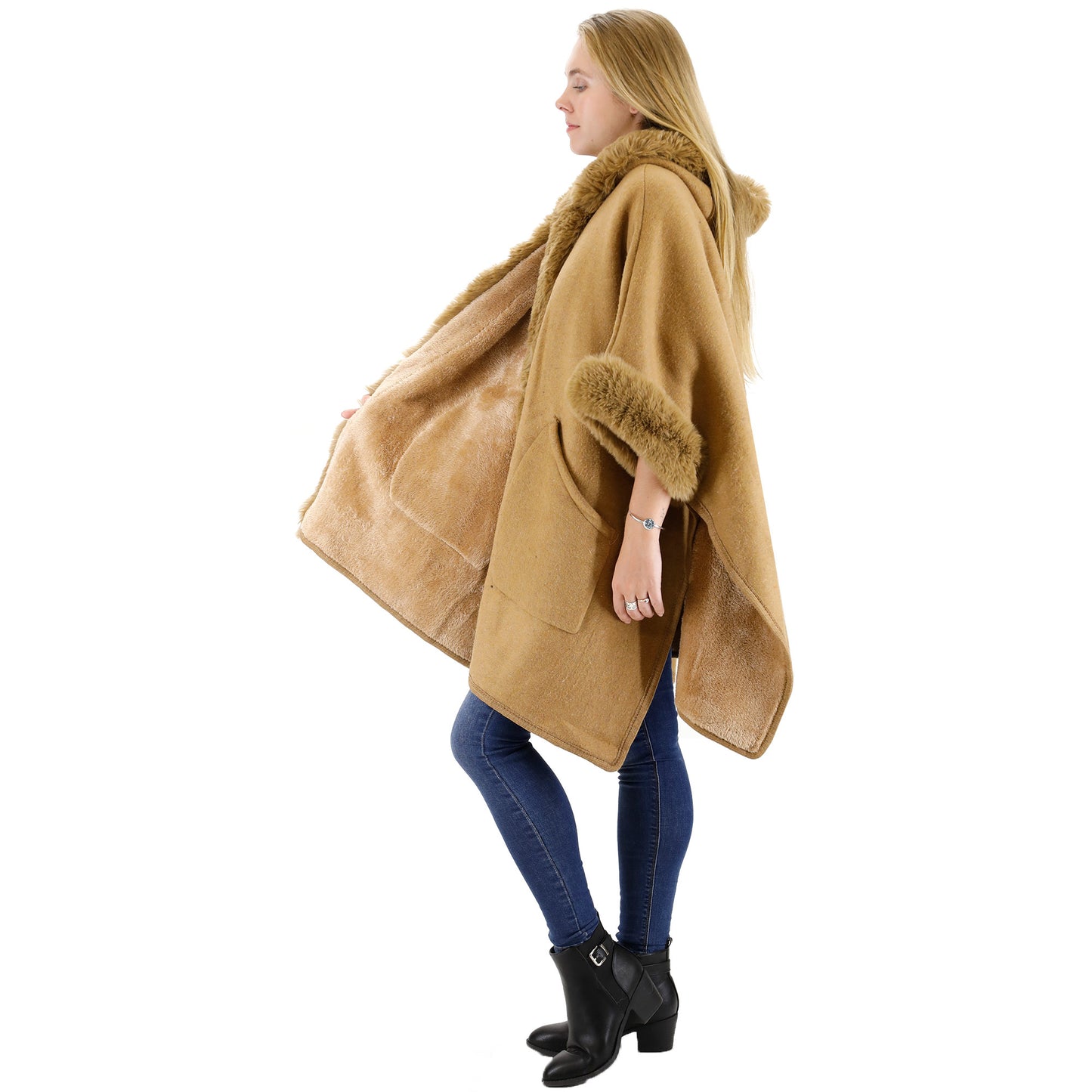 FUR POCKET HOODIE SHAWL P4028 (3PC)