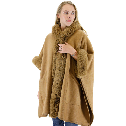 FUR POCKET HOODIE SHAWL P4028 (3PC)
