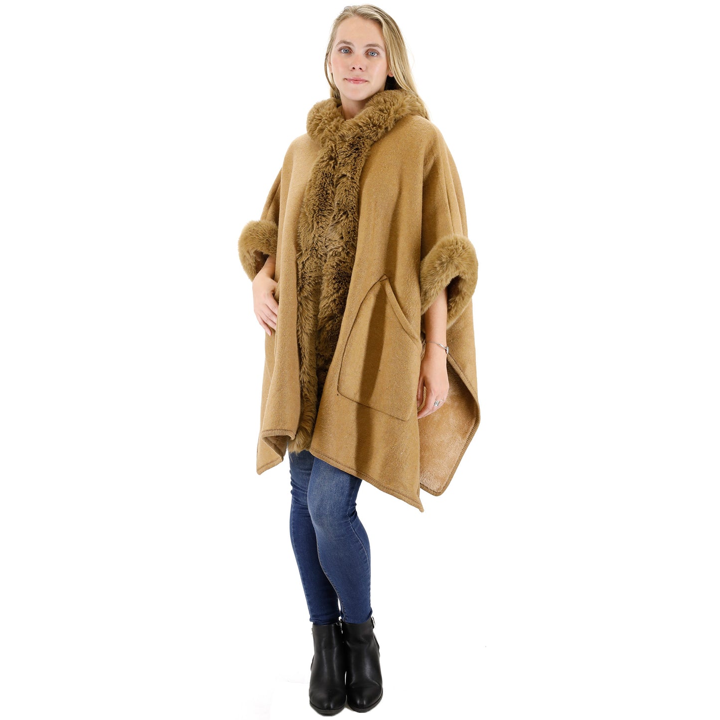 FUR POCKET HOODIE SHAWL P4028 (3PC)