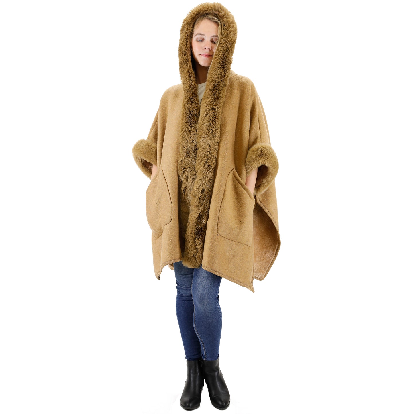 FUR POCKET HOODIE SHAWL P4028 (3PC)