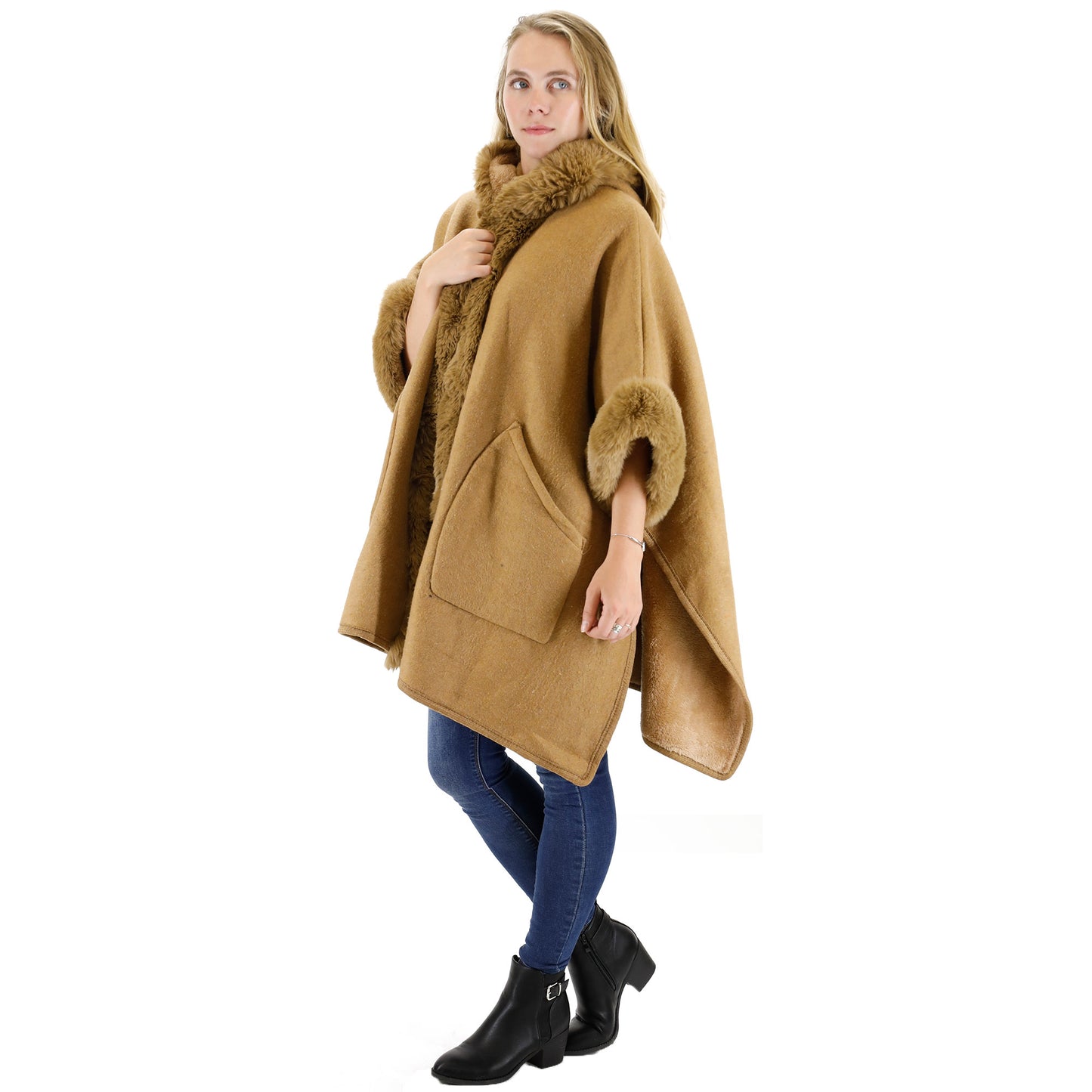 FUR POCKET HOODIE SHAWL P4028 (3PC)