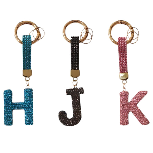 RHINESTONE ALPHABET INITIAL LETTER KEY CHAIN KC001 (12PC)