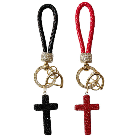 RHINESTONE CROSS WITH STRAP KEY CHAIN KC011 (12PC)