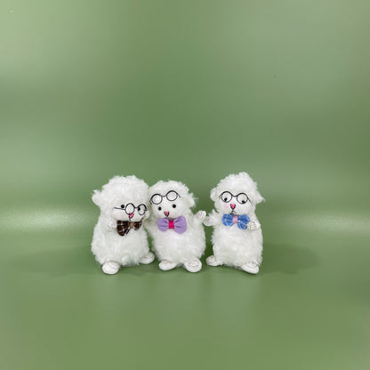 Rhinestone Bow Tie Glasses Sheep Plush Key Chain KC0428-2 (12PC)