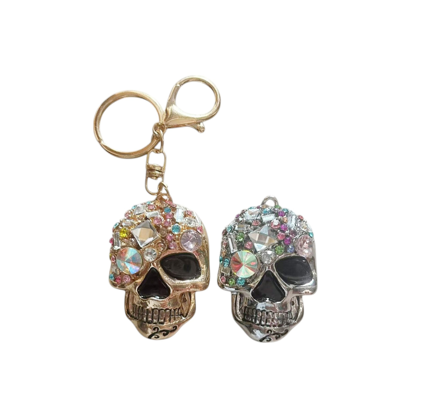 RHINESTONE SKULL KEY CHAIN KC1113-19 (12PC)