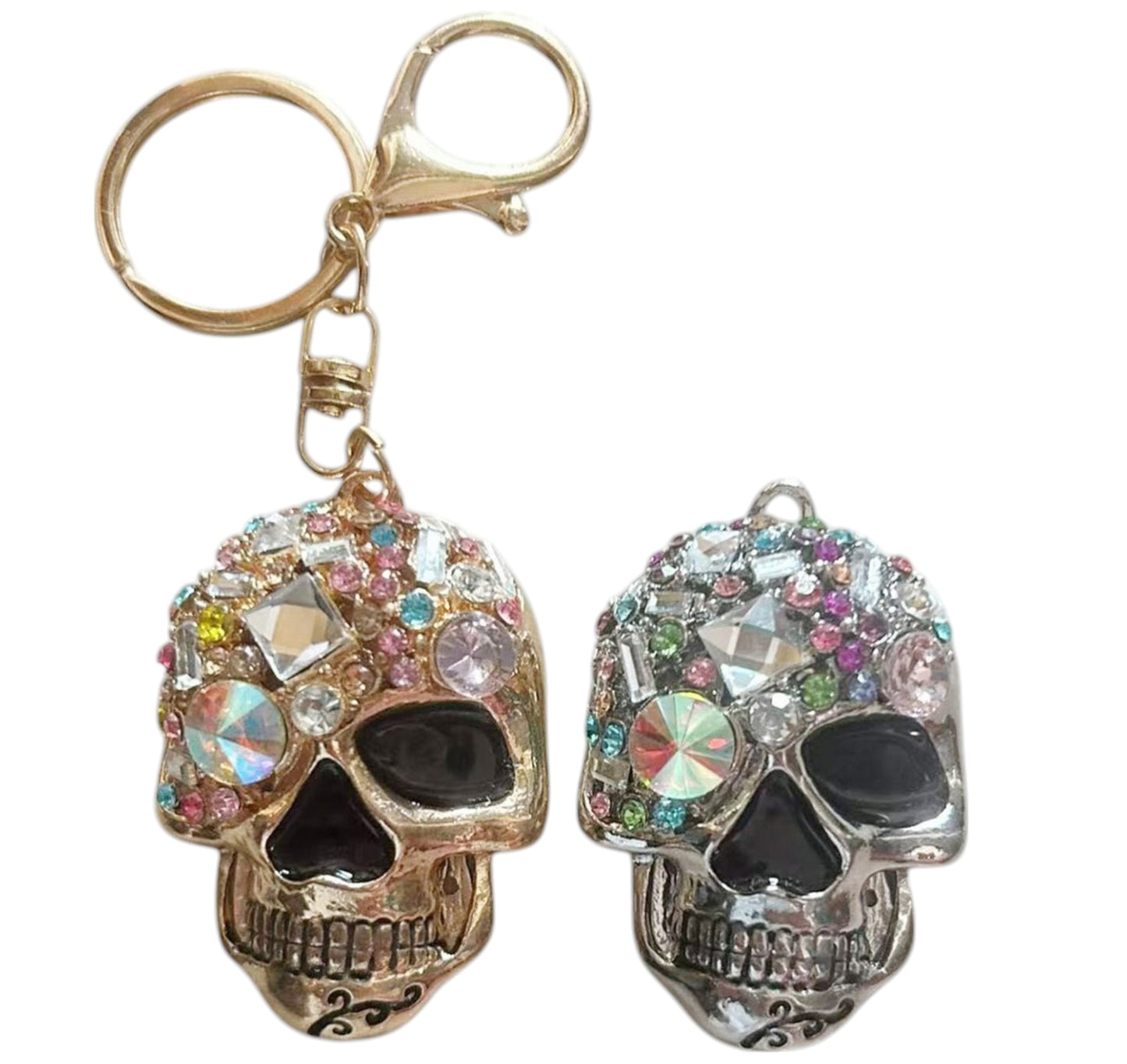 RHINESTONE SKULL KEY CHAIN KC1113-19 (12PC)