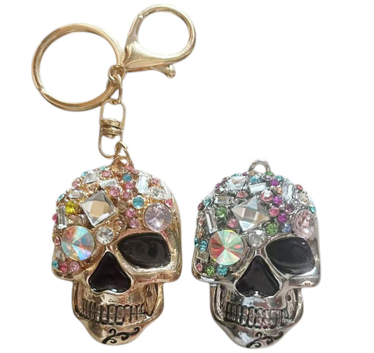 RHINESTONE SKULL KEY CHAIN KC1113-19 (12PC)