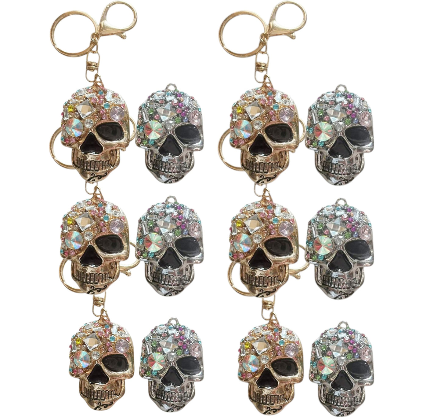 RHINESTONE SKULL KEY CHAIN KC1113-19 (12PC)